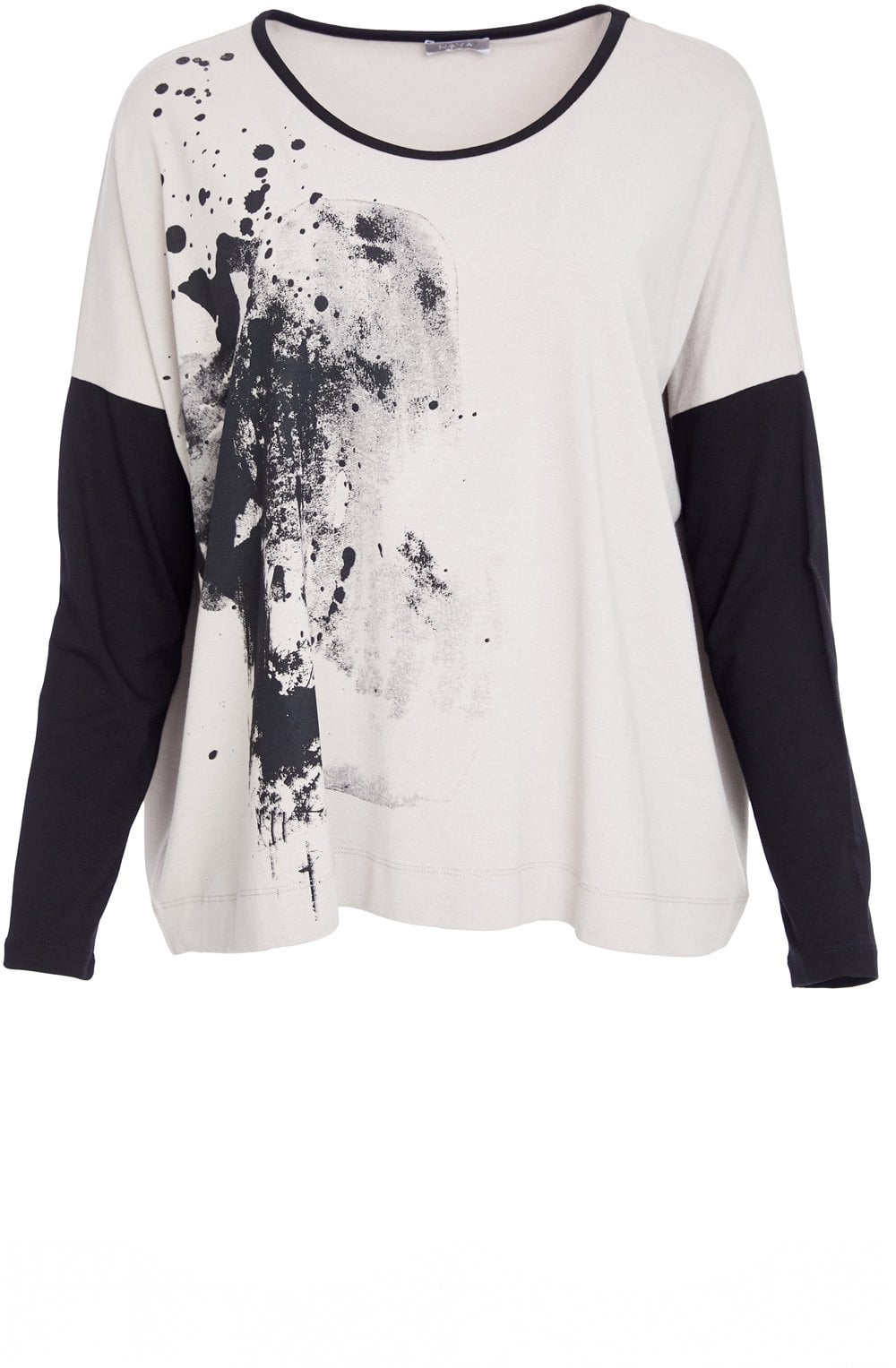 Taupe and Black Placement Print Relaxed Top