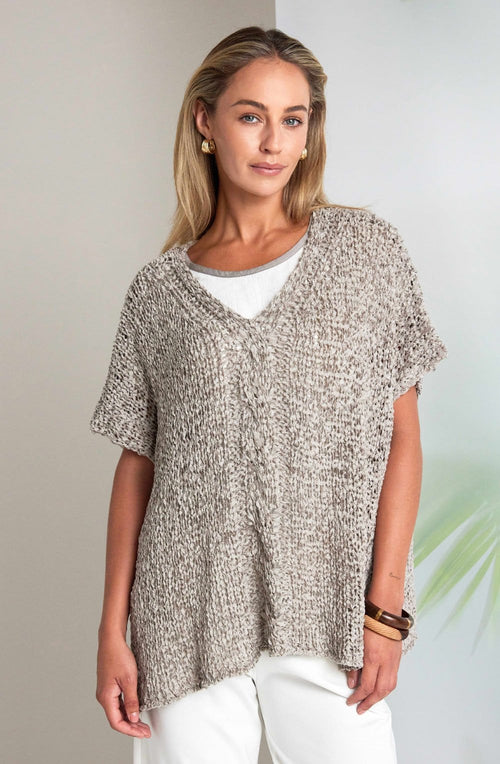 Taupe Textured Ribbon Knit Relaxed Top