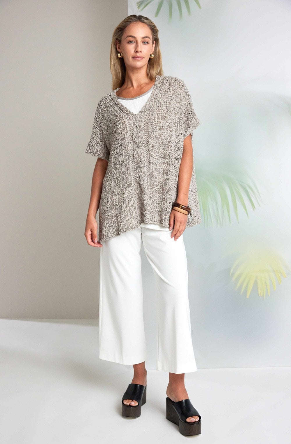 Taupe Textured Ribbon Knit Relaxed Top