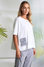 White and Dove Grey Statement Pockets T Shirt
