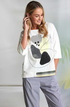 White and Mint Abstract Print Relaxed T Shirt