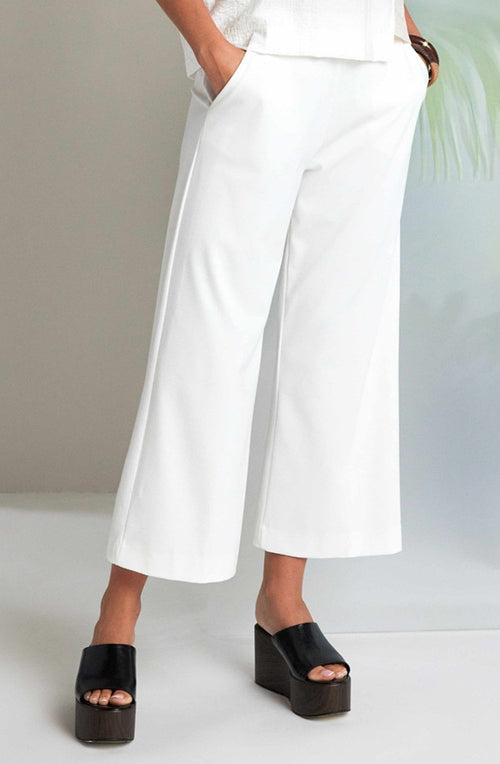 White Luxury Jersey Wide Leg Cropped Trousers