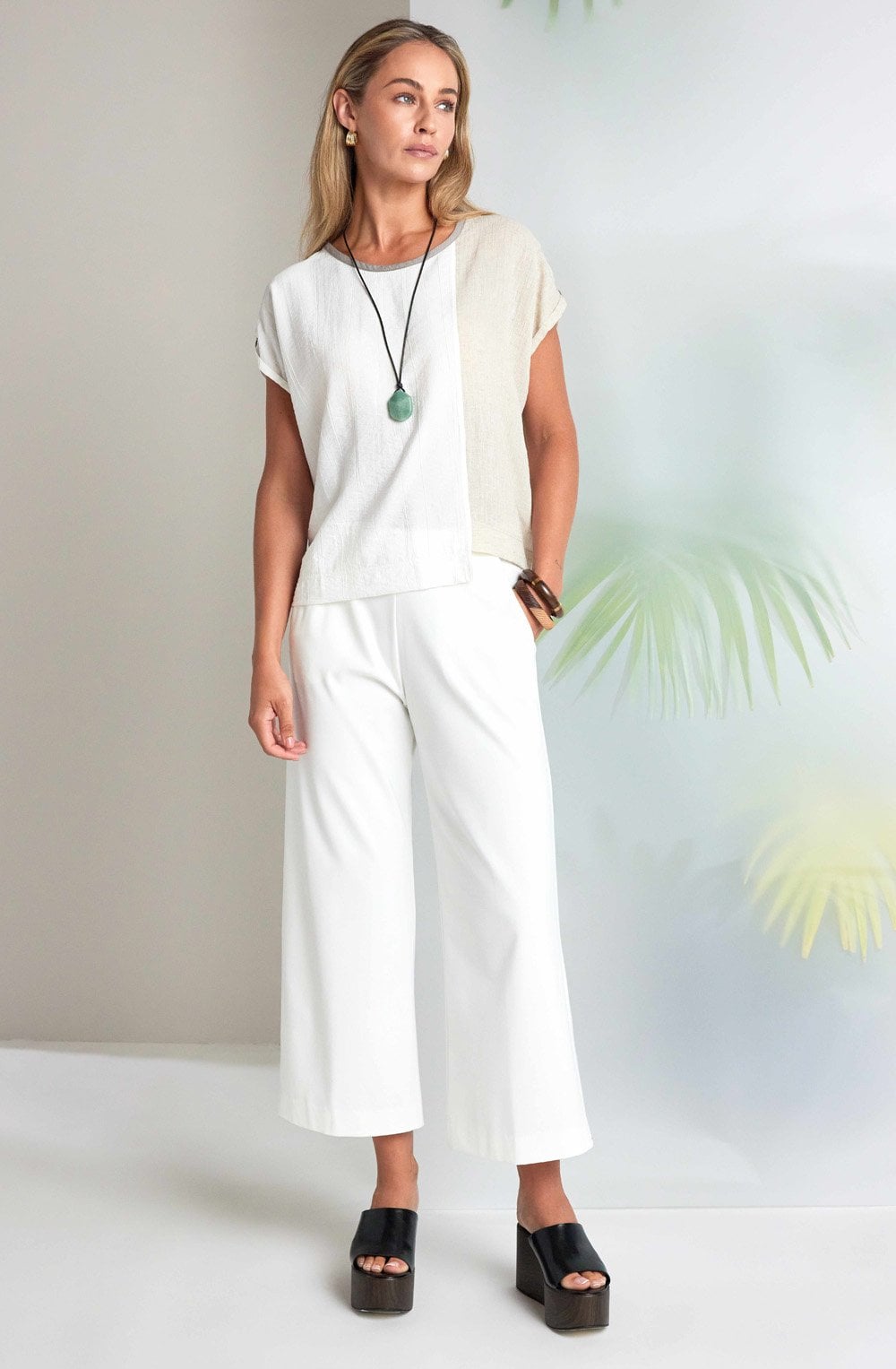 White Luxury Jersey Wide Leg Cropped Trousers