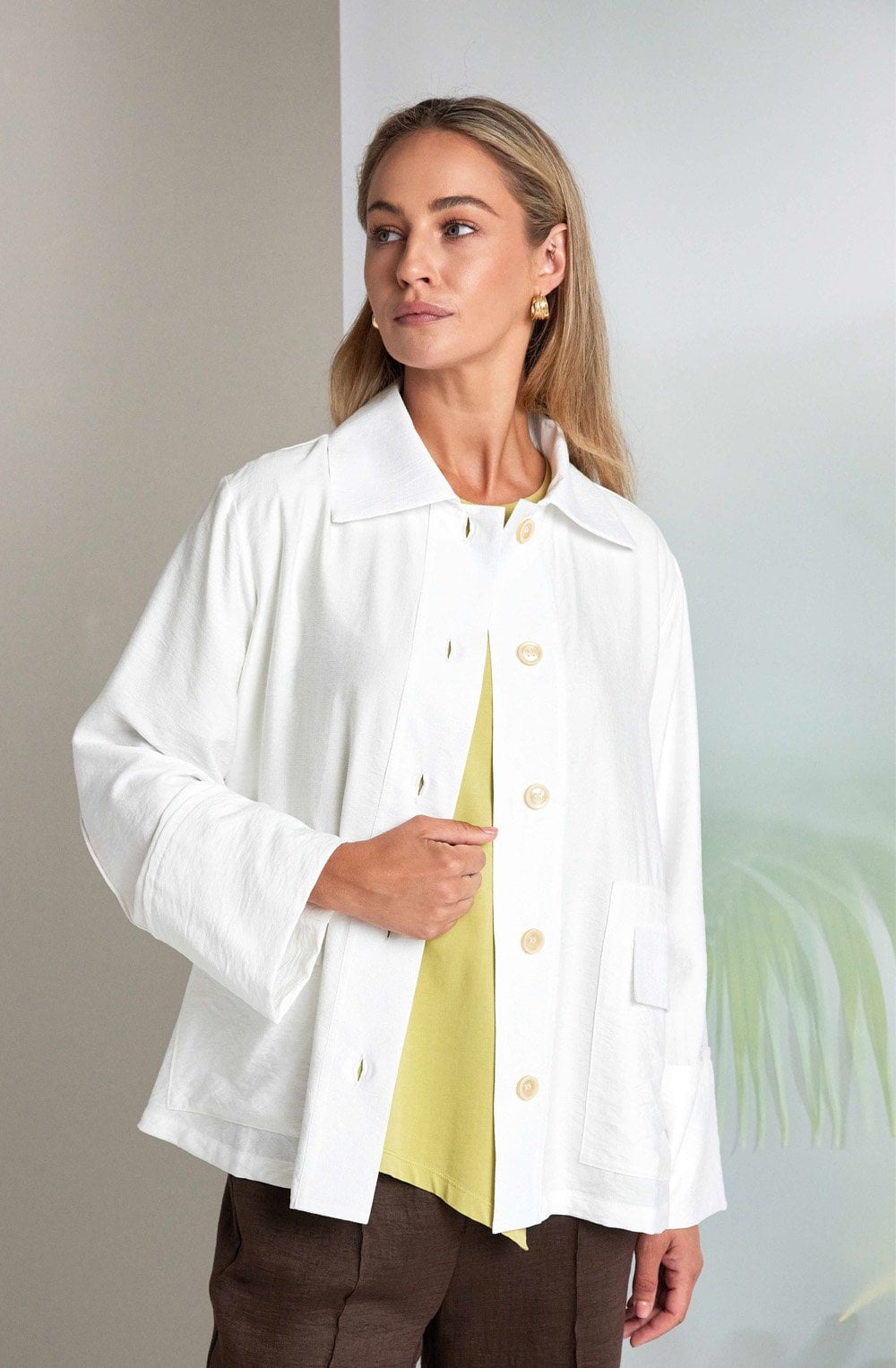 White Oversized Summer Weight Shirt Jacket