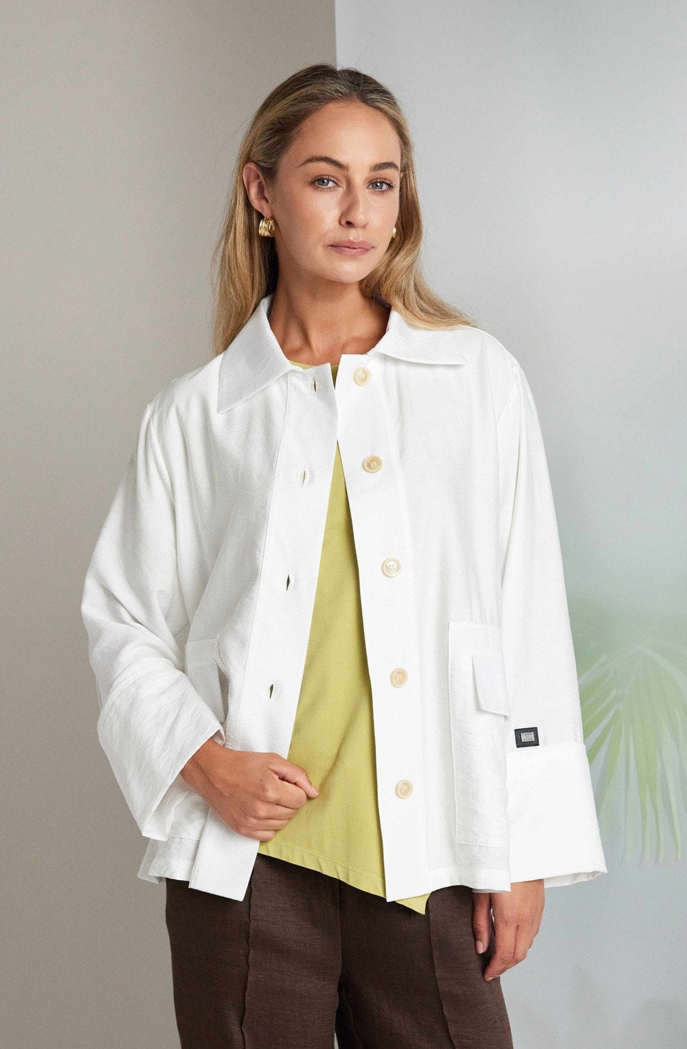 White Oversized Summer Weight Shirt Jacket