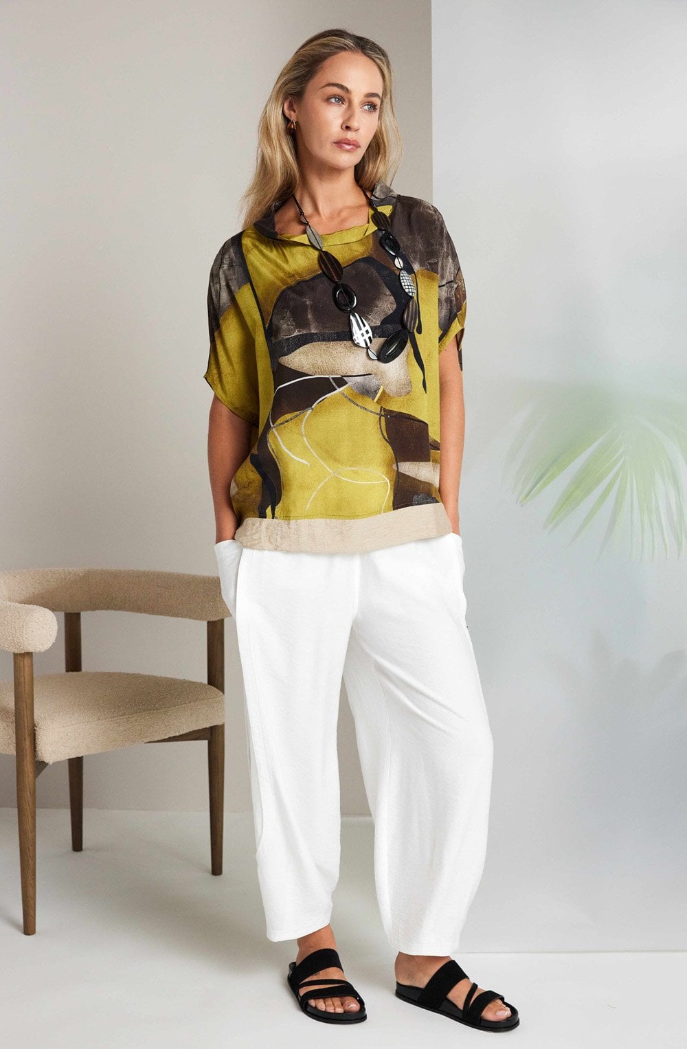 White Oversized Tapered Fit Trousers