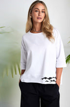 White Oversized Top with Black Wave Placement Print