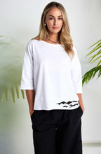 White Oversized Top with Black Wave Placement Print