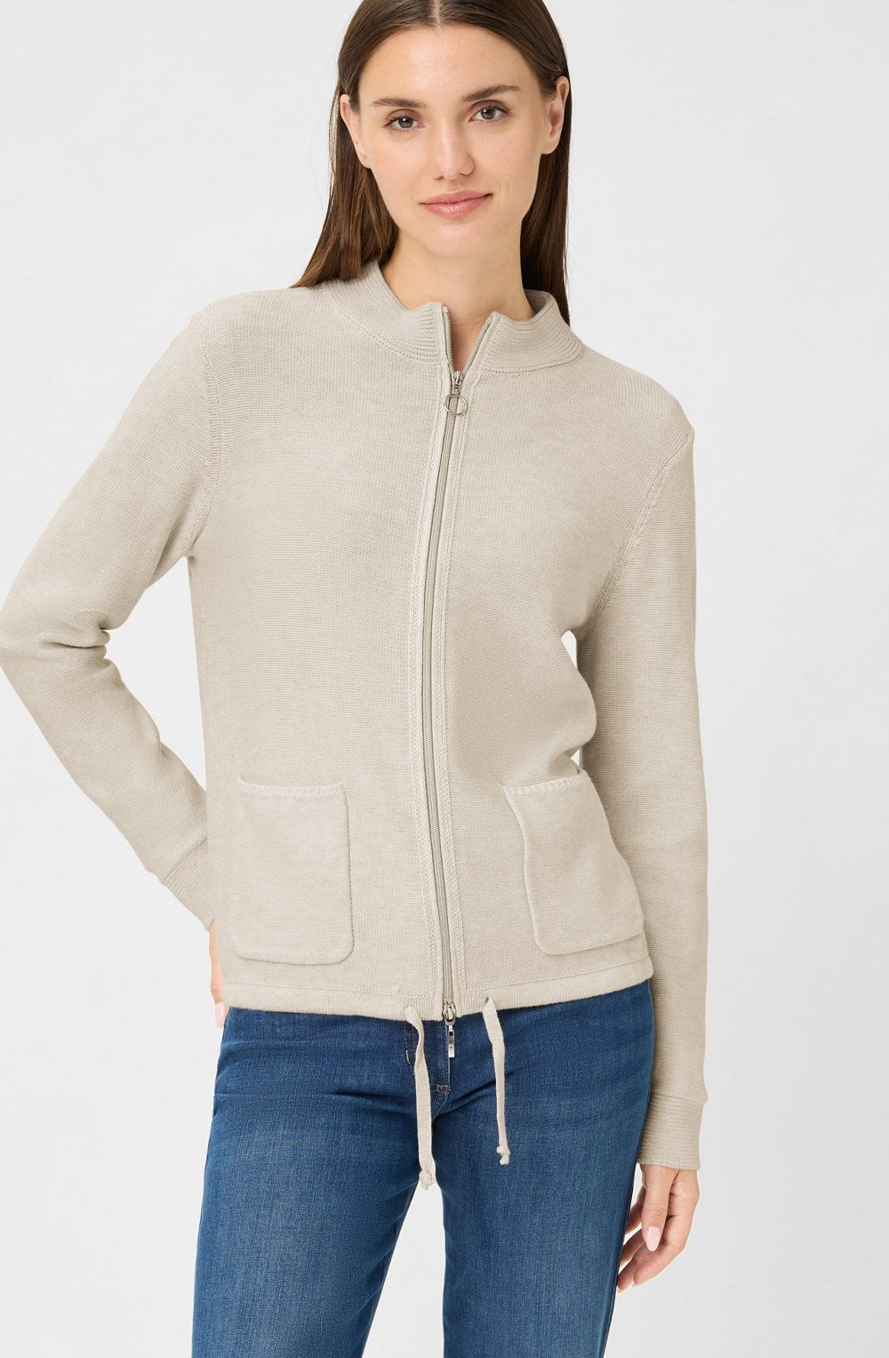 Almond Beige Melange Drawstring Henny Cardigan