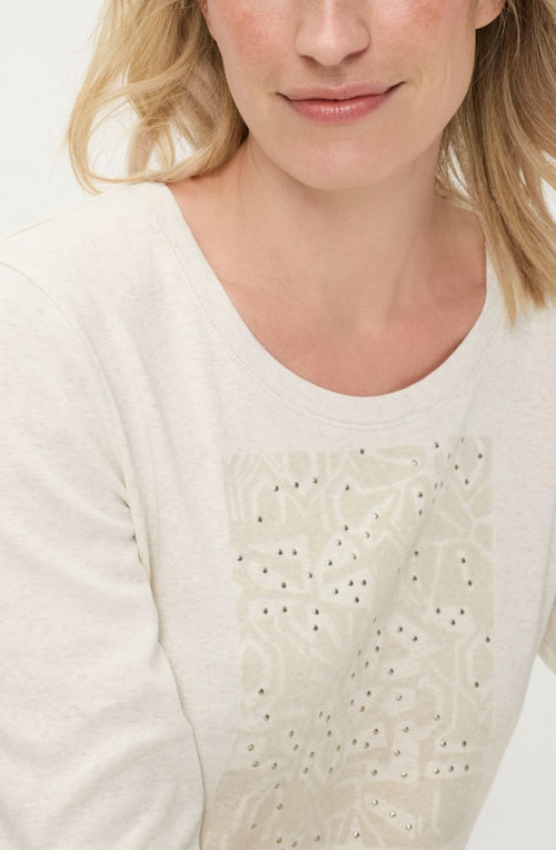 Almond Beige Melange Flocked and Studded Top
