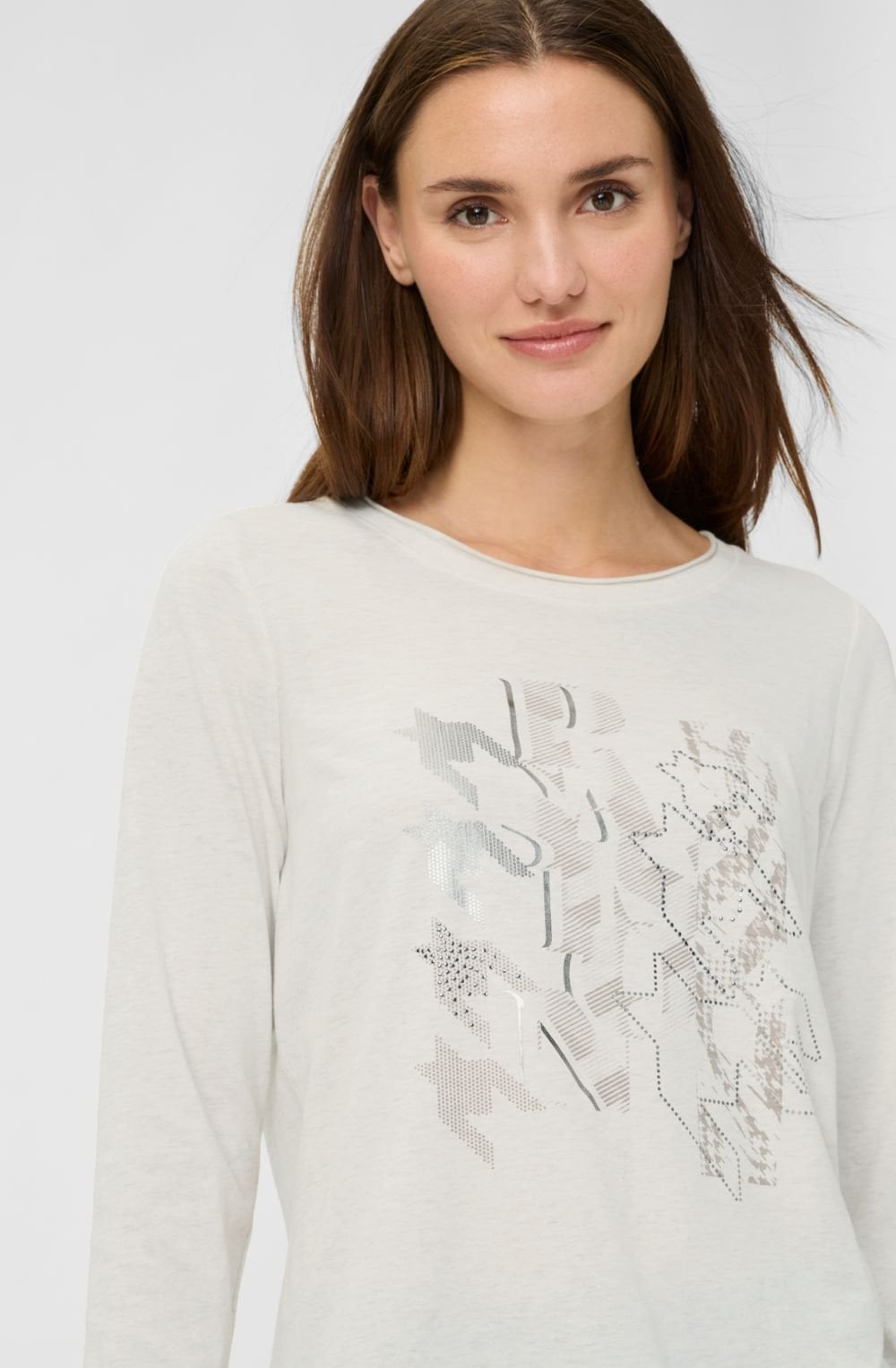 Almond Beige Melange Foil and Stud Hannah Top