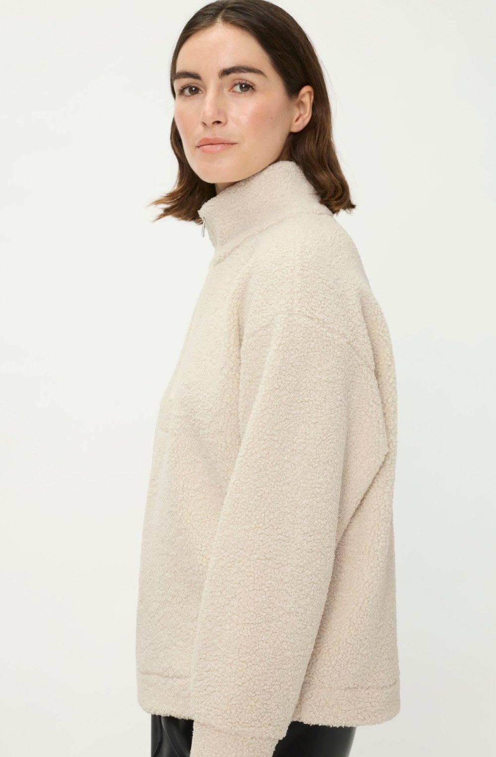 Almond Beige Quarter Zip Fluffy Cora Jumper