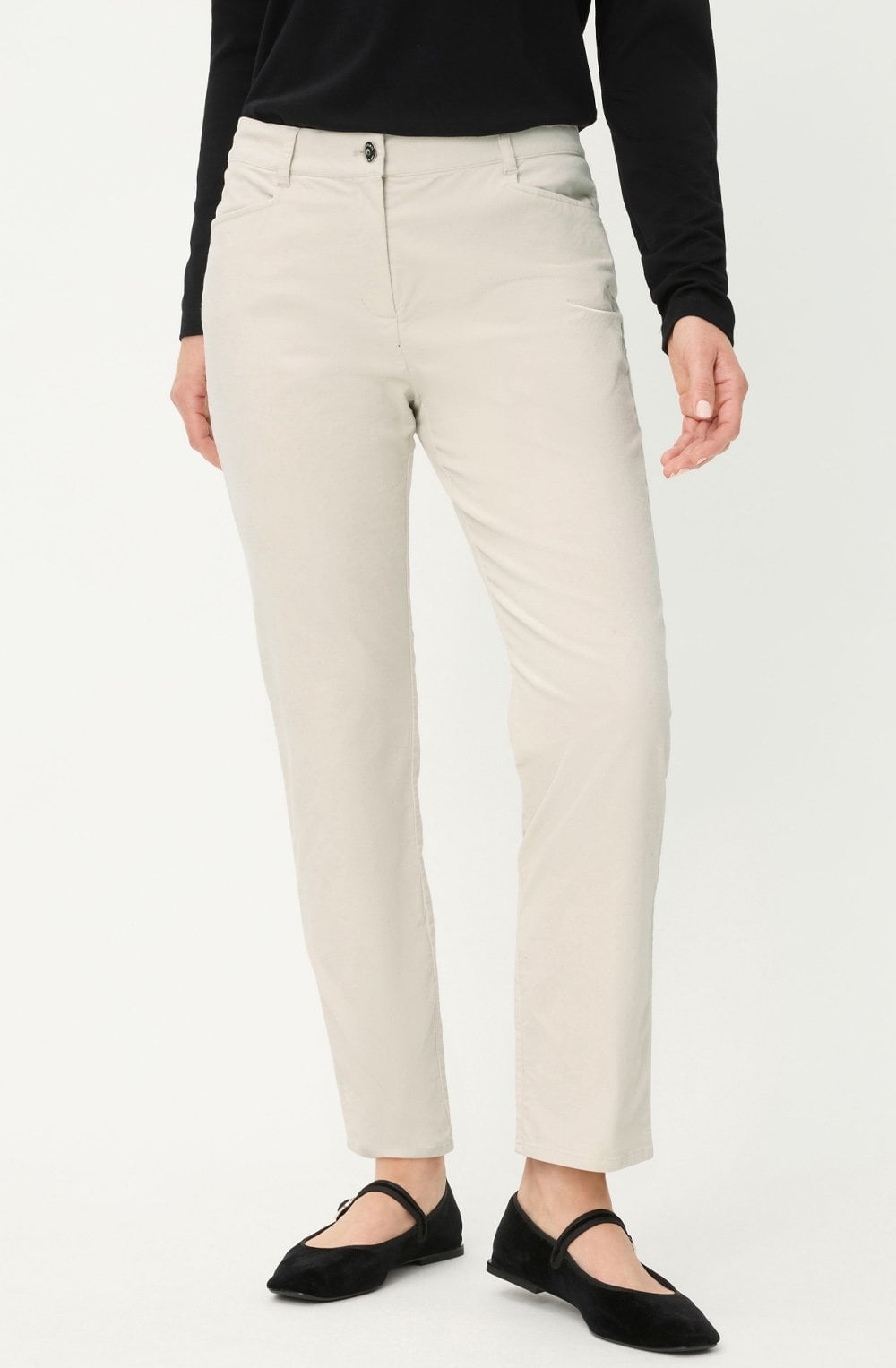 Almond Beige Velvet Lisa Straight Fit Trousers