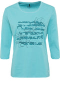 Aqua Crystal Abstract Floral Sleeve Top