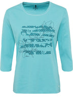 Aqua Crystal Abstract Floral Sleeve Top