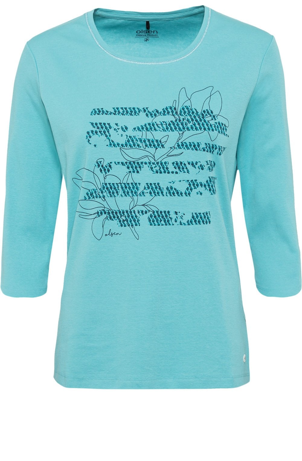 Aqua Crystal Abstract Floral Sleeve Top