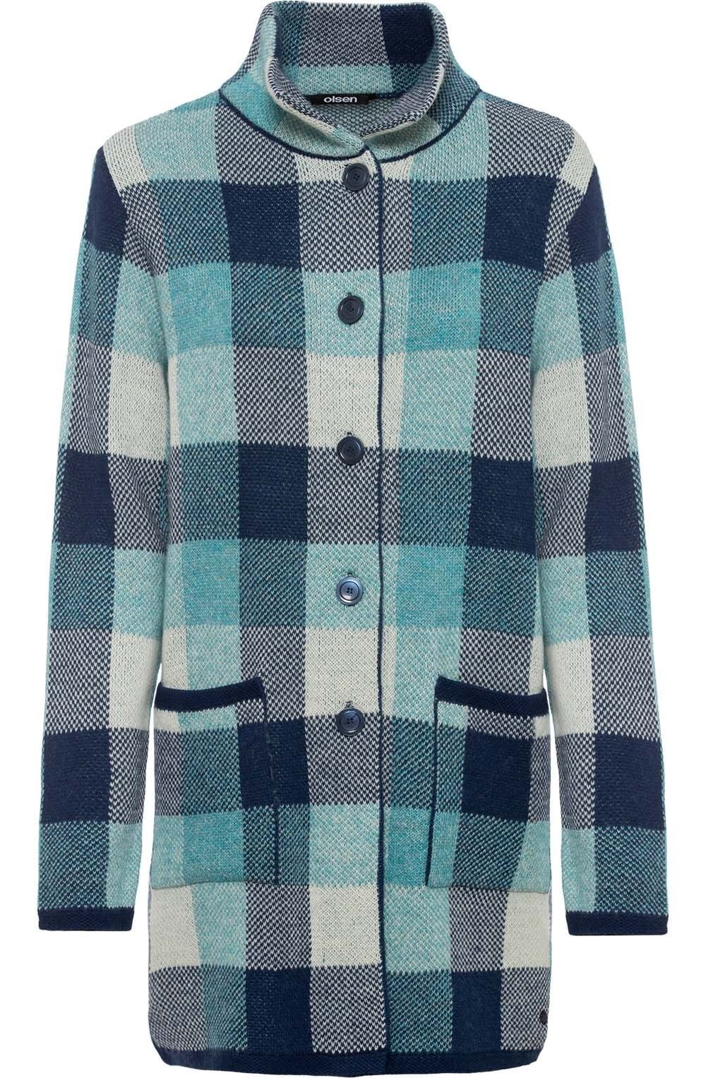 Aqua Crystal Checked Long Cardigan