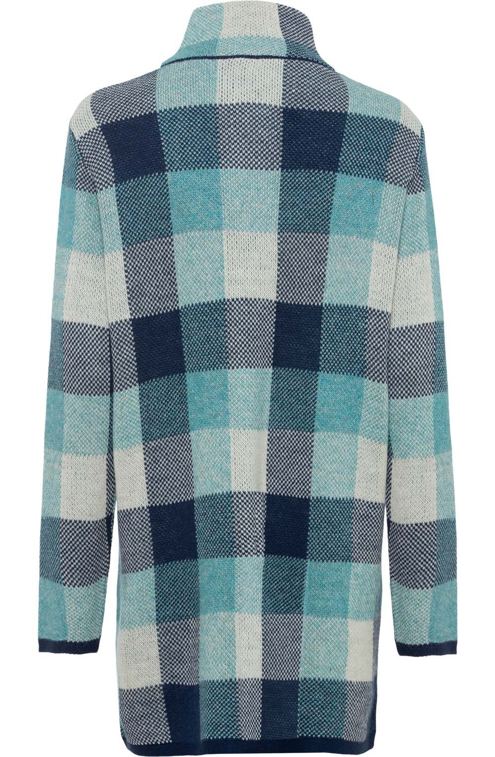 Aqua Crystal Checked Long Cardigan
