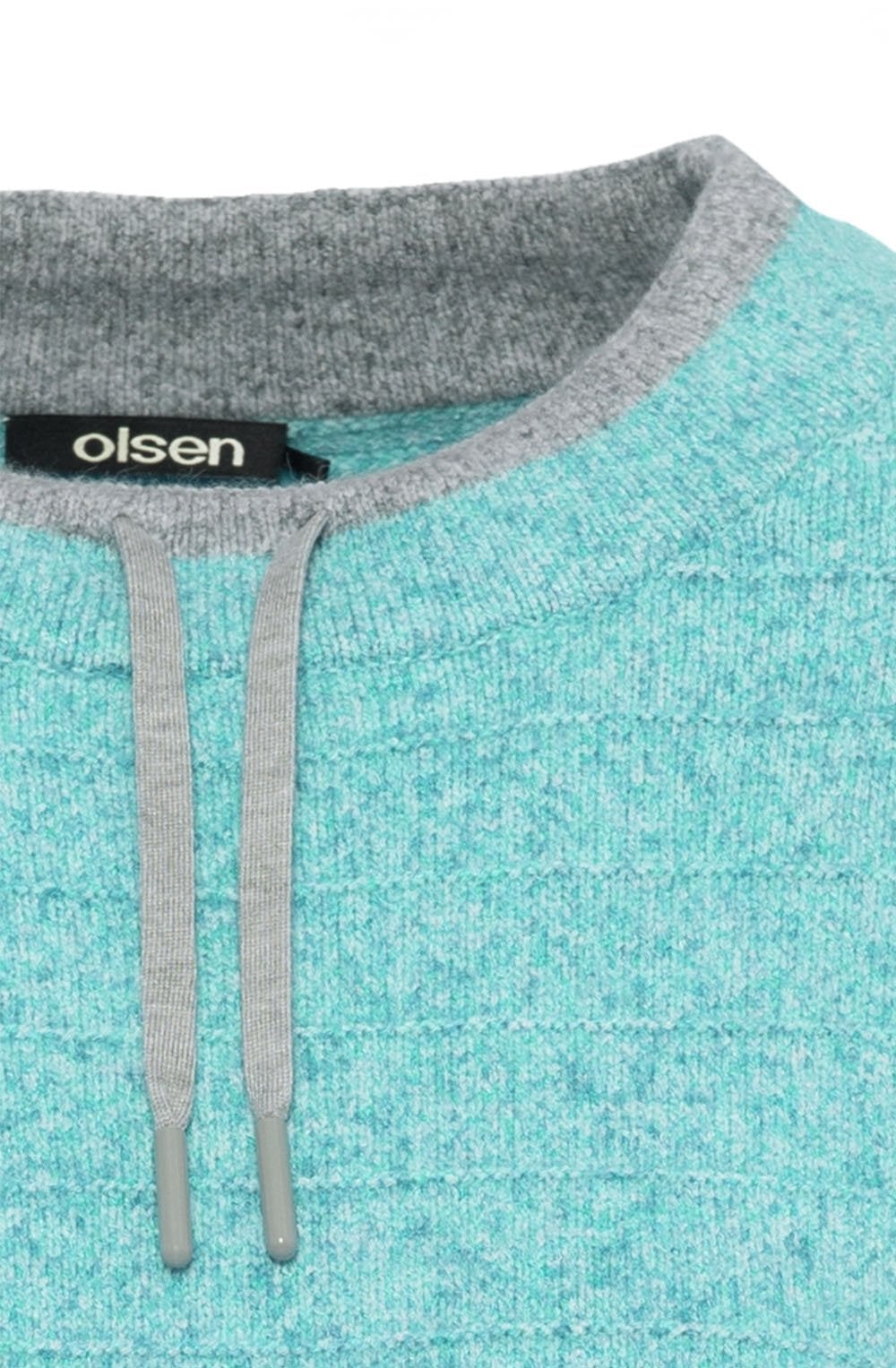 Aqua Crystal Drawstring Funnel Neck Jumper