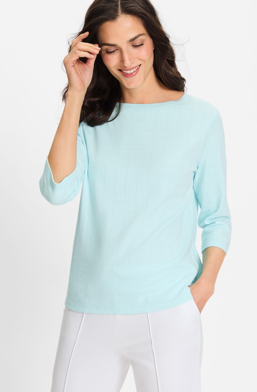Aqua Mint Check Stitch Hannah Top