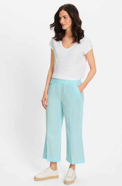 Aqua Mint Linen Anna Cropped Trousers