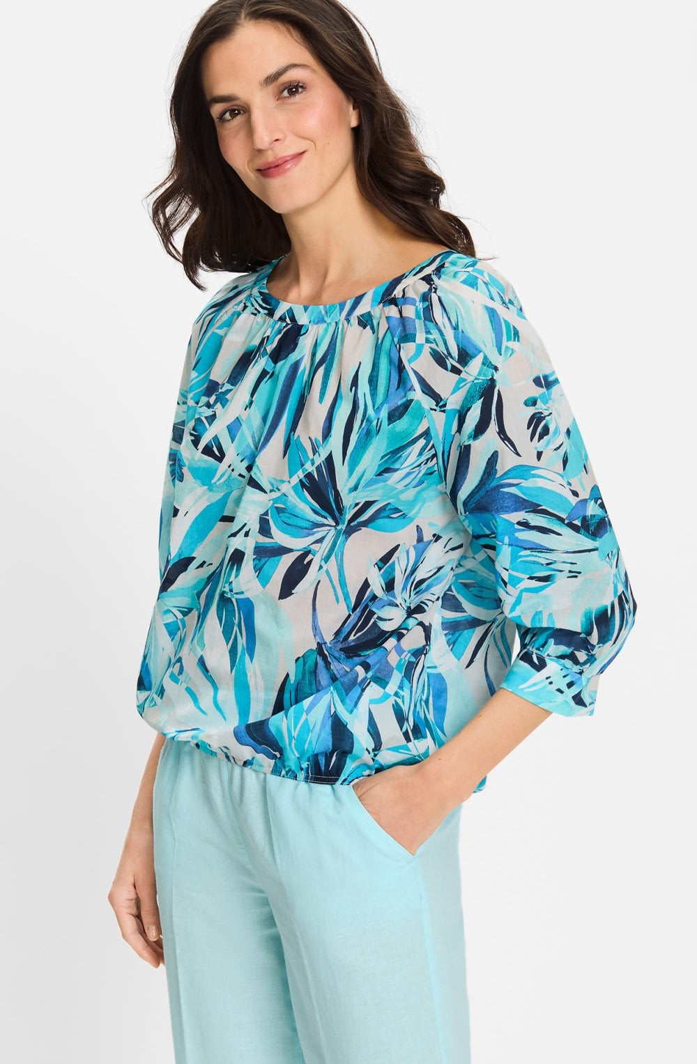 Aruba Blue Elasticated Hem Blouse