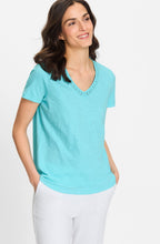 Aruba Blue Embroidered Neck Hannah T Shirt