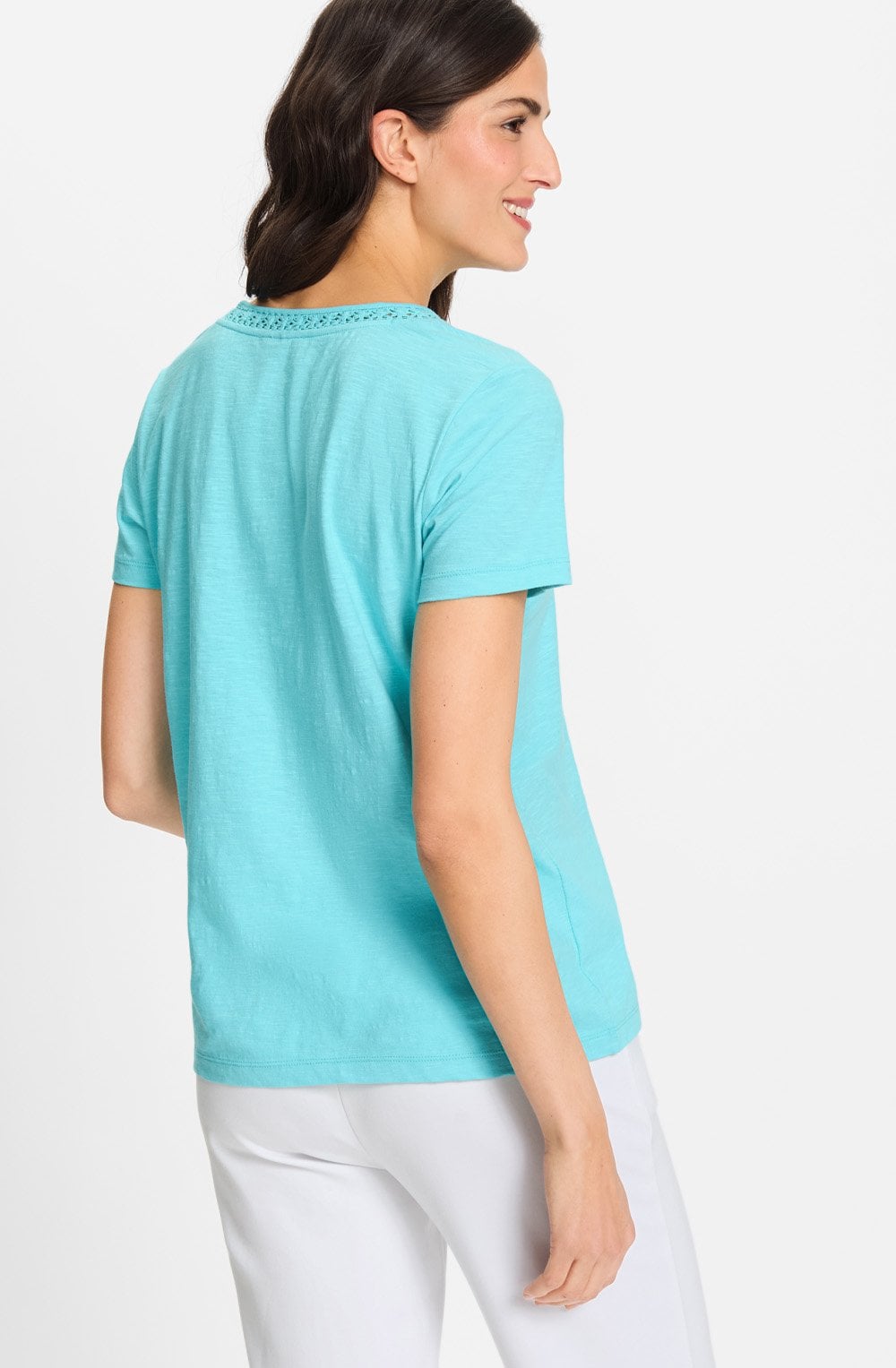 Aruba Blue Embroidered Neck Hannah T Shirt