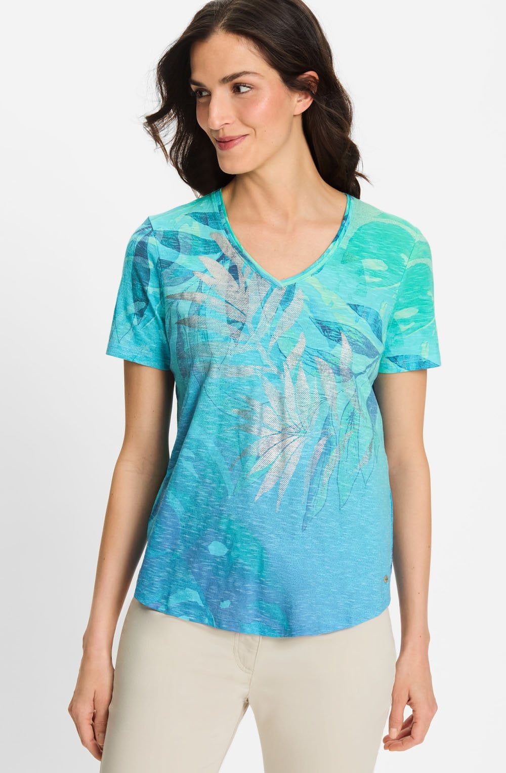 Aruba Blue Leaf and Silver Foil Hannah T Shirt