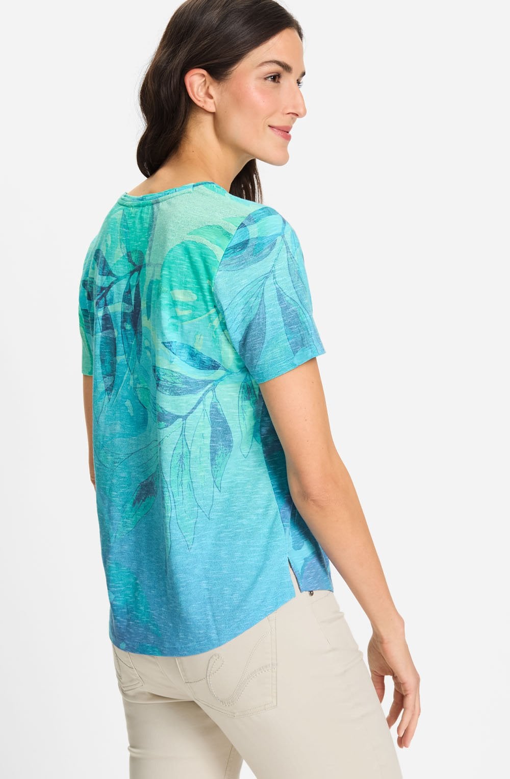 Aruba Blue Leaf and Silver Foil Hannah T Shirt