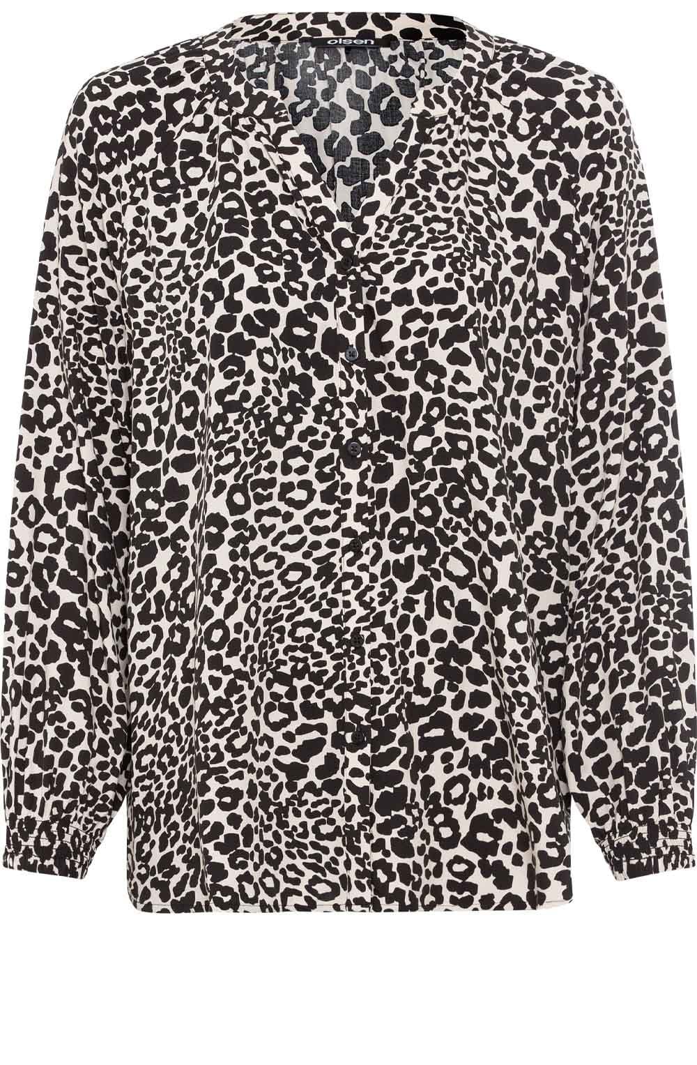 Black Animal Print Button Down Blouse