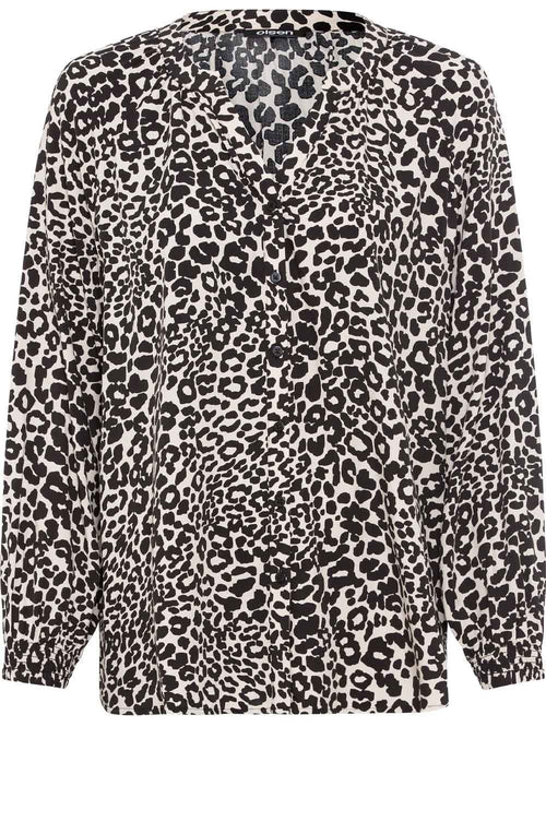 Black Animal Print Button Down Blouse