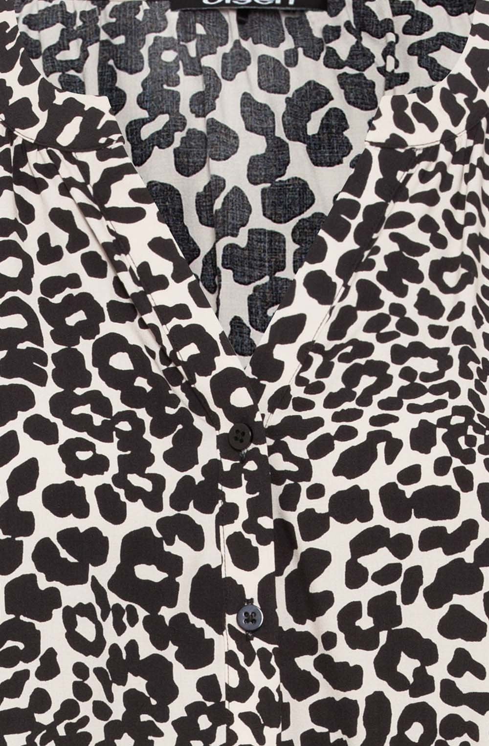 Black Animal Print Button Down Blouse