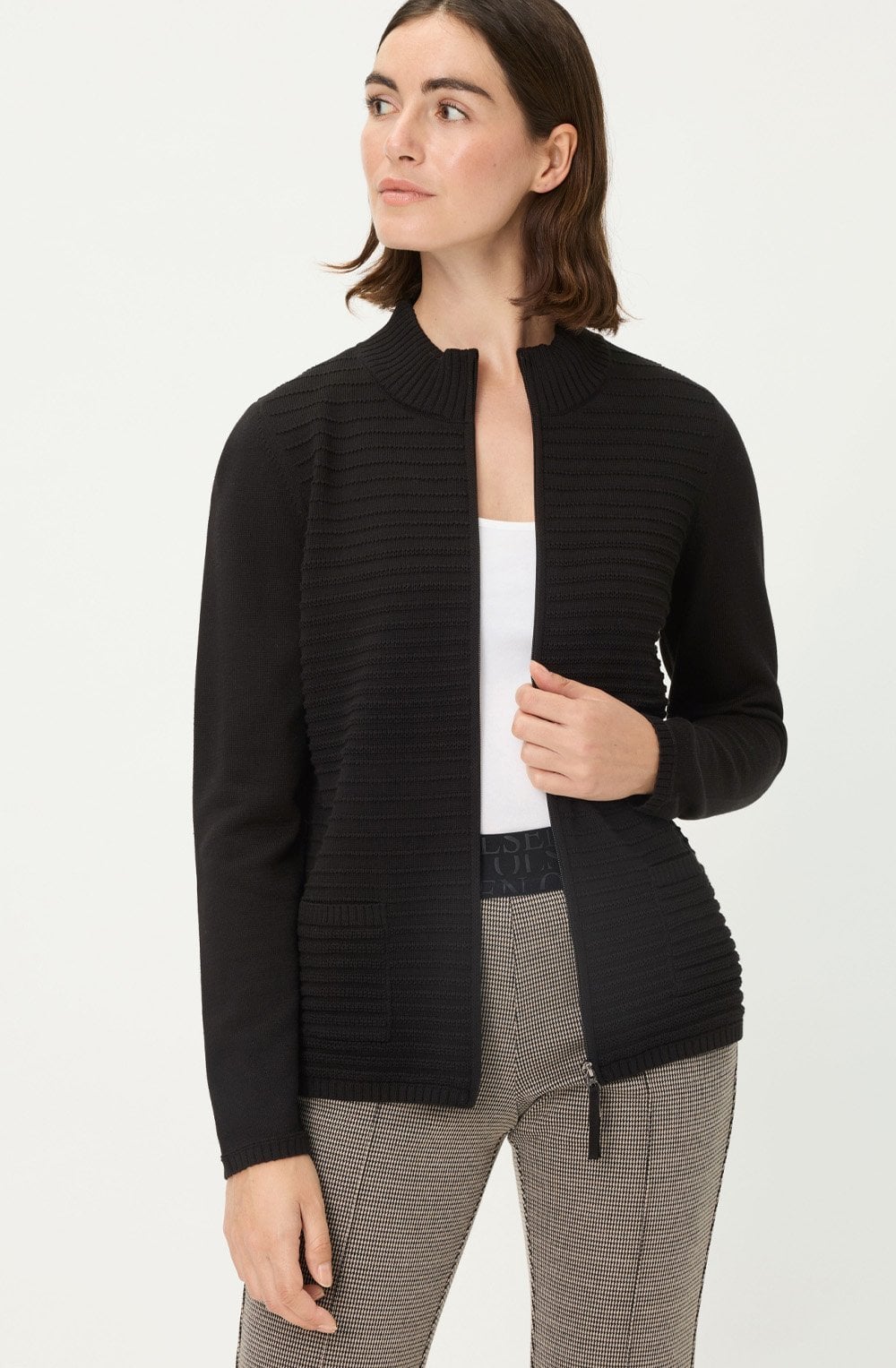 Black Horizontal Ribbed Cardigan