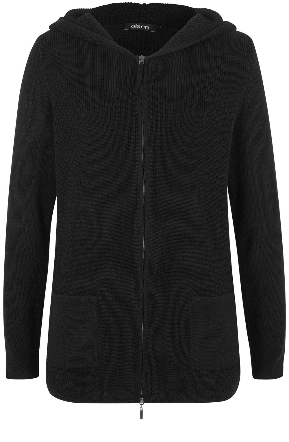 Black Rib Knit Hooded Cardigan