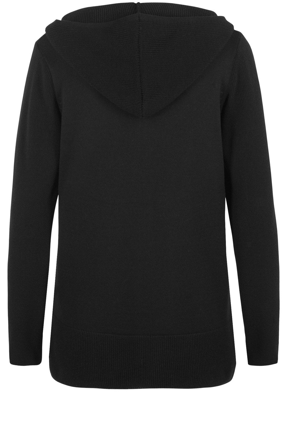 Black Rib Knit Hooded Cardigan