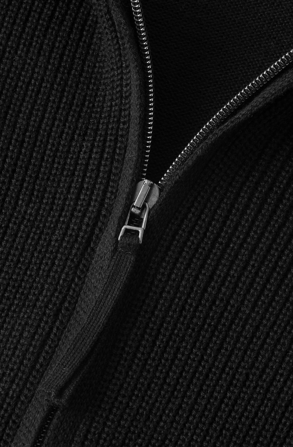 Black Rib Knit Hooded Cardigan