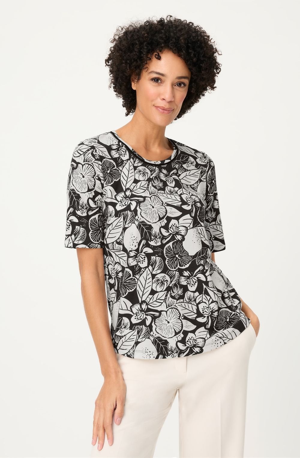 Black & White Floral T Shirt
