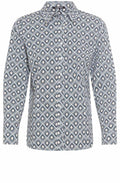 Blue and White Geometric Print Shirt