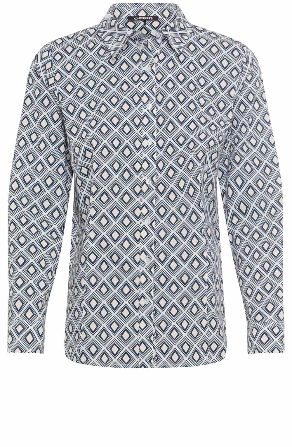 Blue and White Geometric Print Shirt