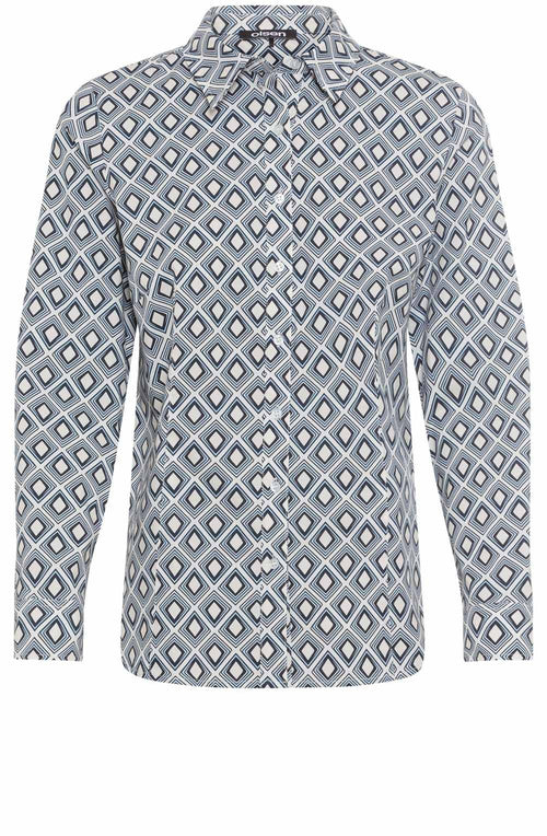 Blue and White Geometric Print Shirt