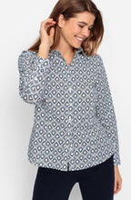 Blue and White Geometric Print Shirt