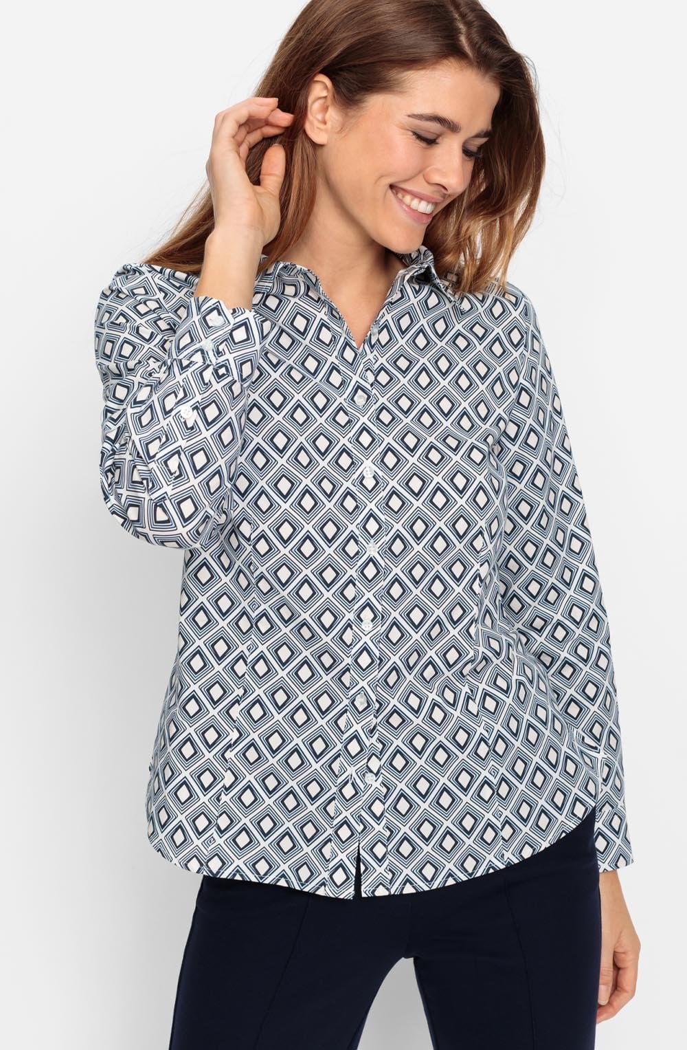 Blue and White Geometric Print Shirt