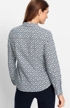 Blue and White Geometric Print Shirt
