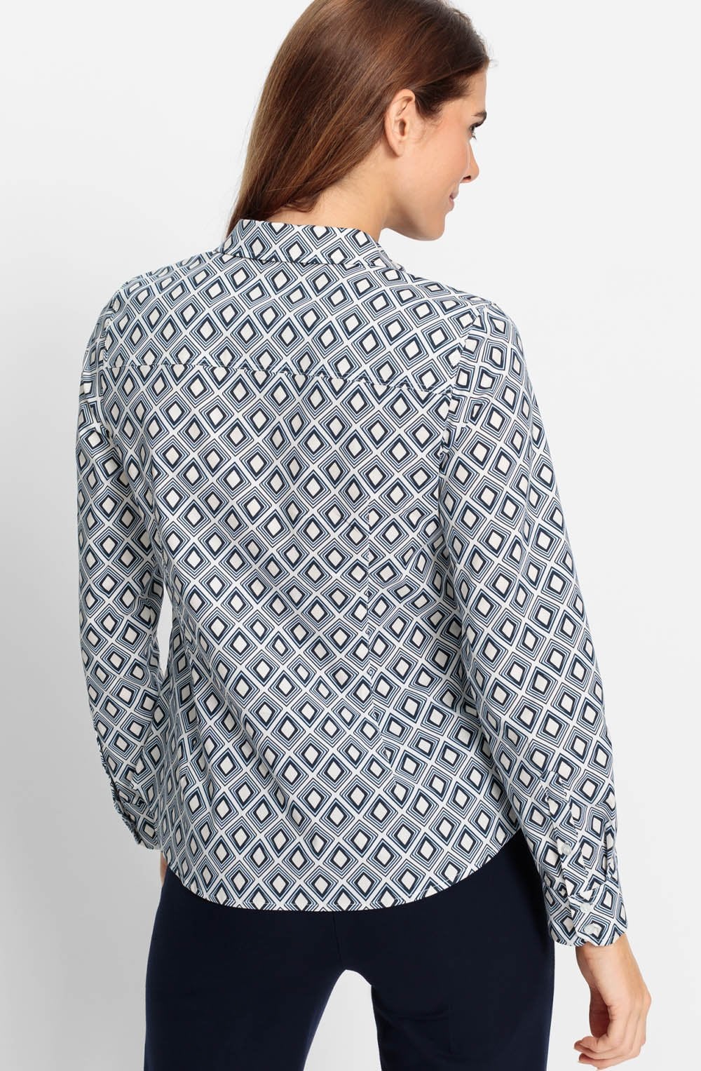 Blue and White Geometric Print Shirt