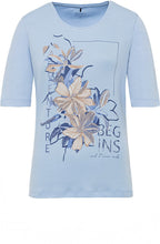 Blue Breeze T Shirt with Gold Floral Design