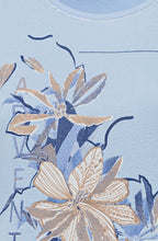 Blue Breeze T Shirt with Gold Floral Design