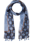 Blue Floral Edged Scarf