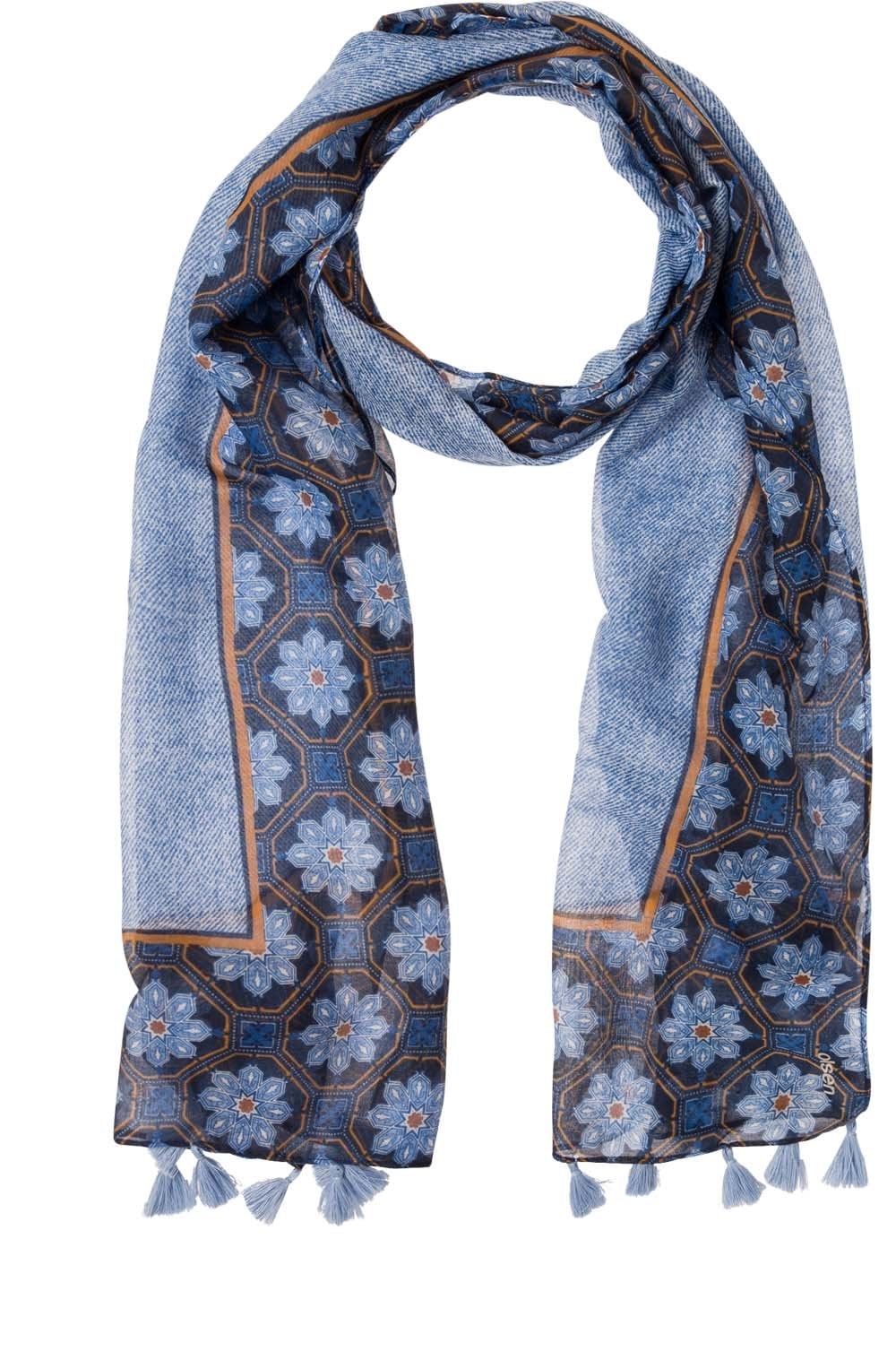 Blue Floral Edged Scarf