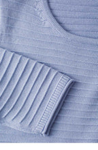 Blue Ribbed Knit Sweater